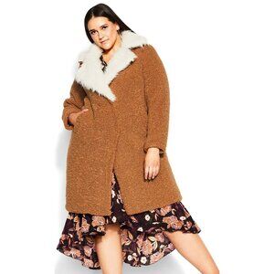 Aveology Women's Plus Size 22 Teddy Faux Fur Fully Lined Jacket Brown MSRP $190